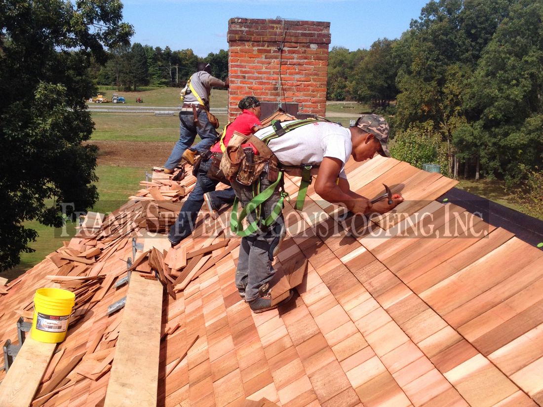 Installing cedar shake shingles, Montgomery NY