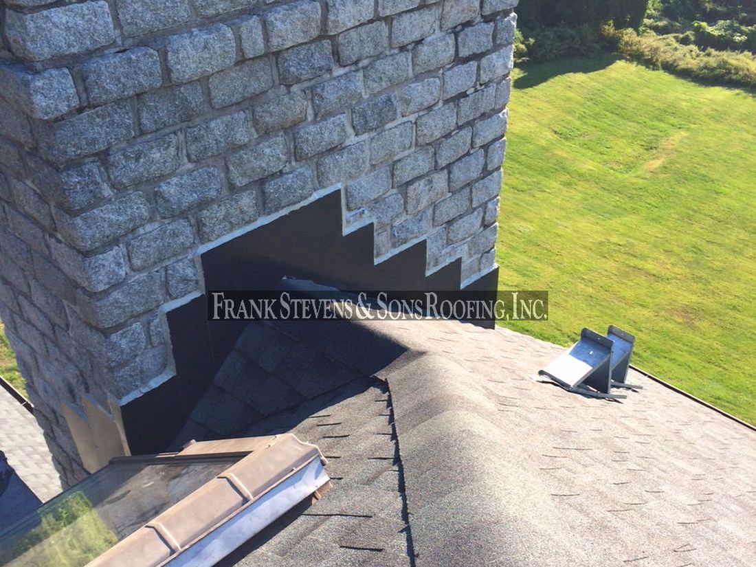 Chimney flashing on asphalt shingle roof, Cornwall-on-Hudson NY