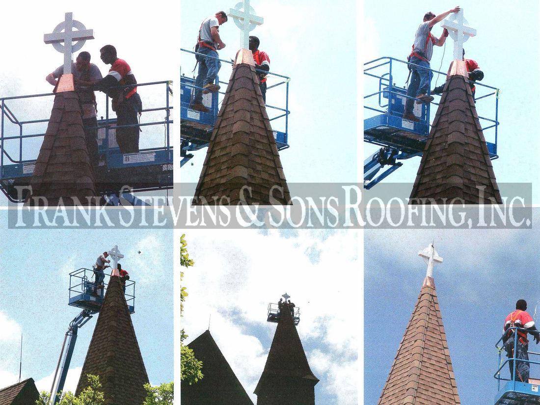 Setting the cross on a church steeple, Chester NY
