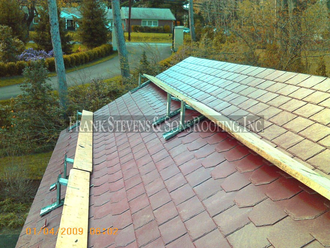Synthetic slate on a steep roof, Newburgh NY