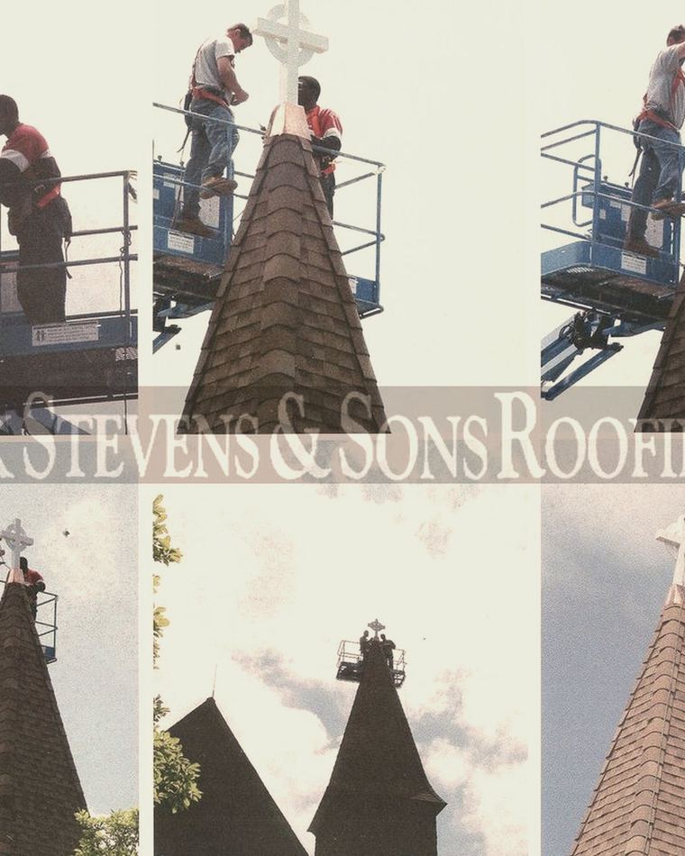 Setting the cross on a church steeple, Chester NY