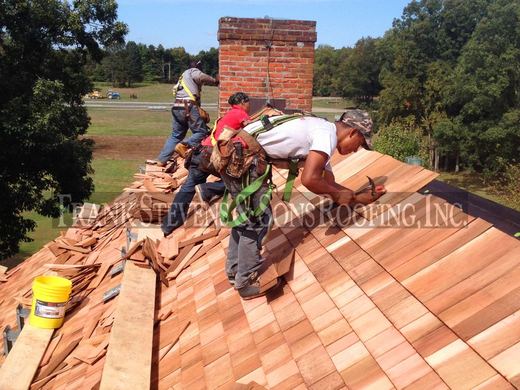 Installing cedar shake shingles, Montgomery NY