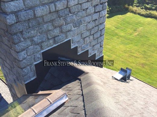 Chimney flashing on asphalt shingle roof, Cornwall-on-Hudson NY